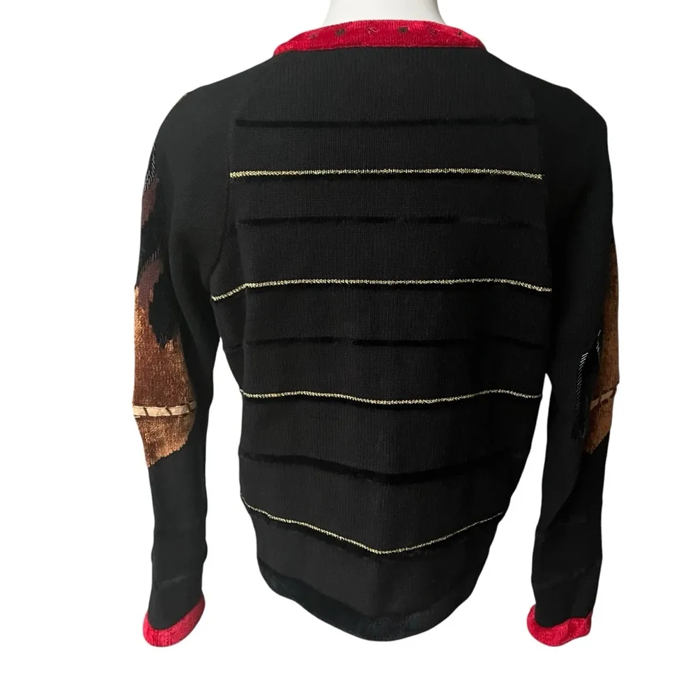 Vintage 80’s Berek Button Down Equestrian Horse Cardigan, Sz M Black Size M - Image 2