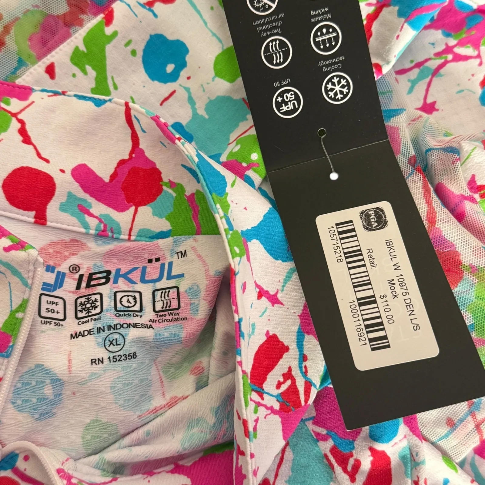 IBKUL PGA Golf Paint Splatter Top UPF 50+ Underarm‎ Vented Quick Dry Size XL NEW White - Image 6