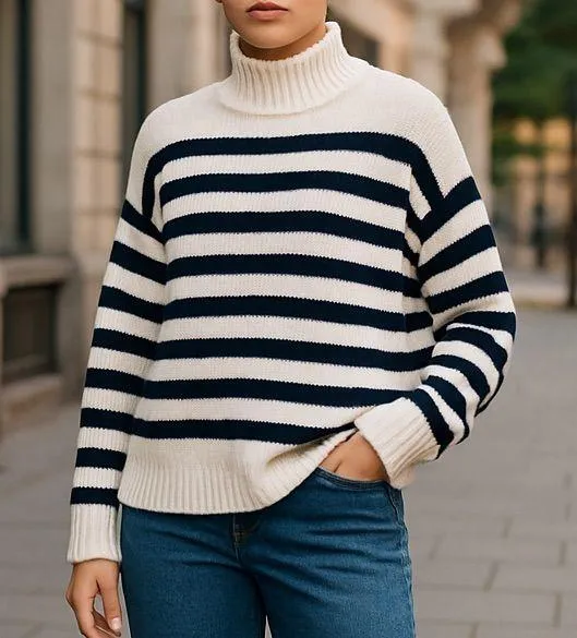 NWT JOIE 100% Cashmere Striped Mock Neck Long Sleeve Sweater Pullover Jumper - Image 2