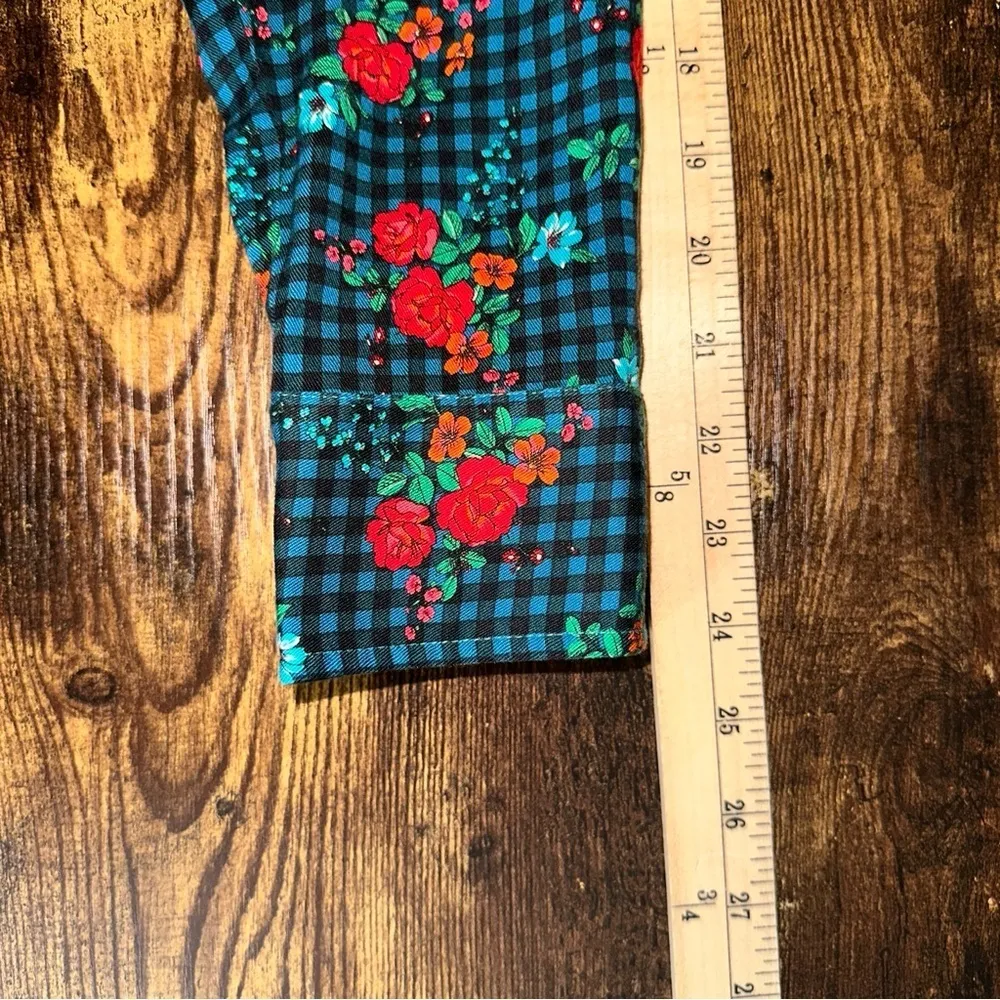 Matilda Jane Womens Dress Small Blue Fa La La Floral Gingham Plaid Shirt Dress - Image 6