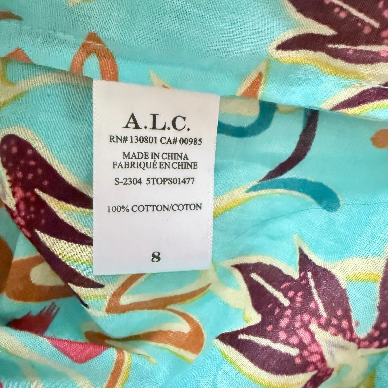 NWOT ALC Capri Grotto Green Floral Cotton Blouse Long Sleeve Boho Romantic Top 8 - Image 9