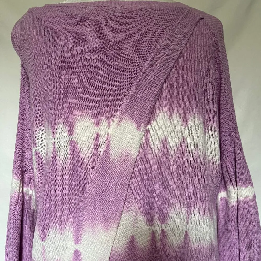 FATE Tie Dye Wrap Back Womens Sweater Sz M Purple Hippie Cotton Balloon New - Image 4