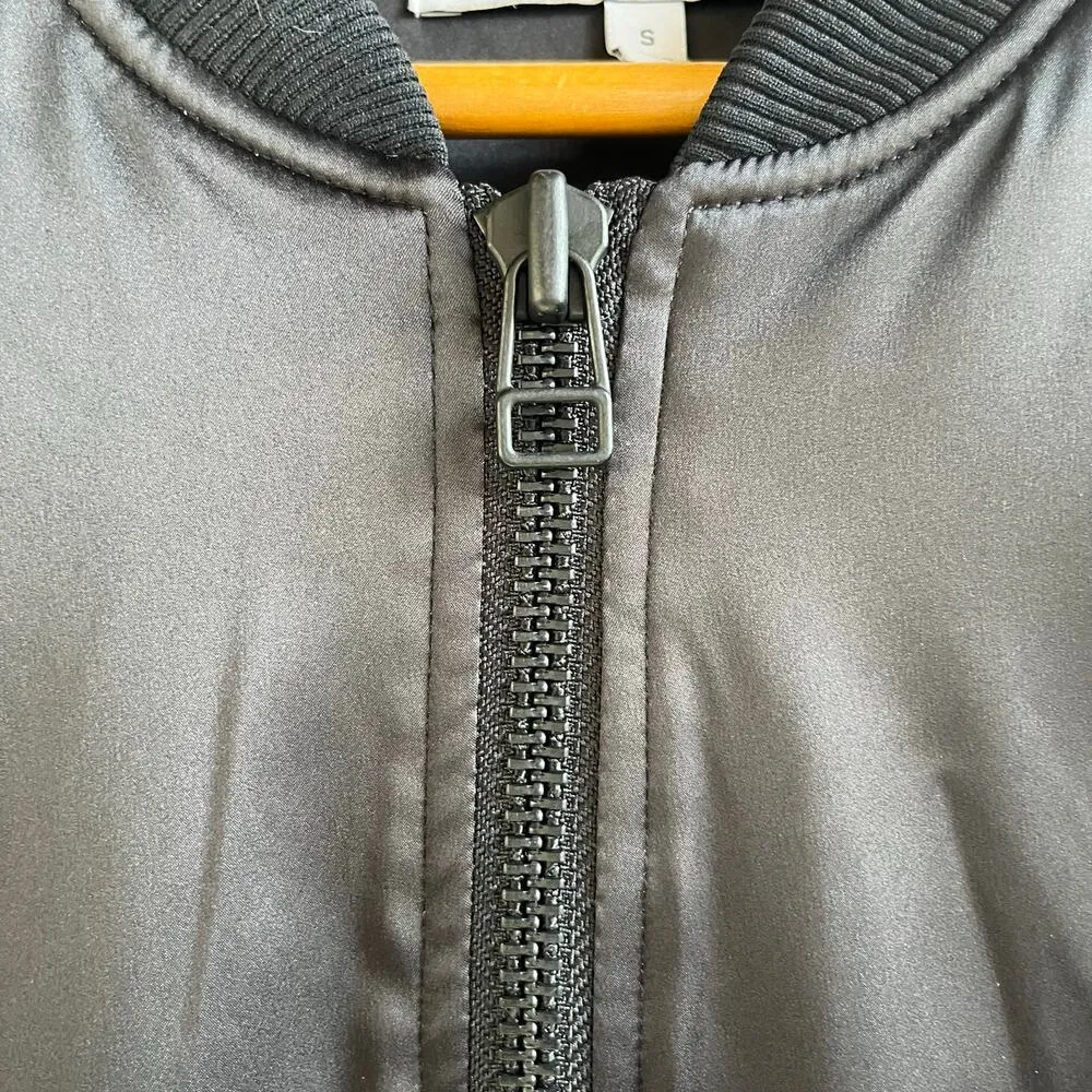 Derek Lam 10C X Athleta Women's Black Satin Bomber Jacket Size S - Image 6