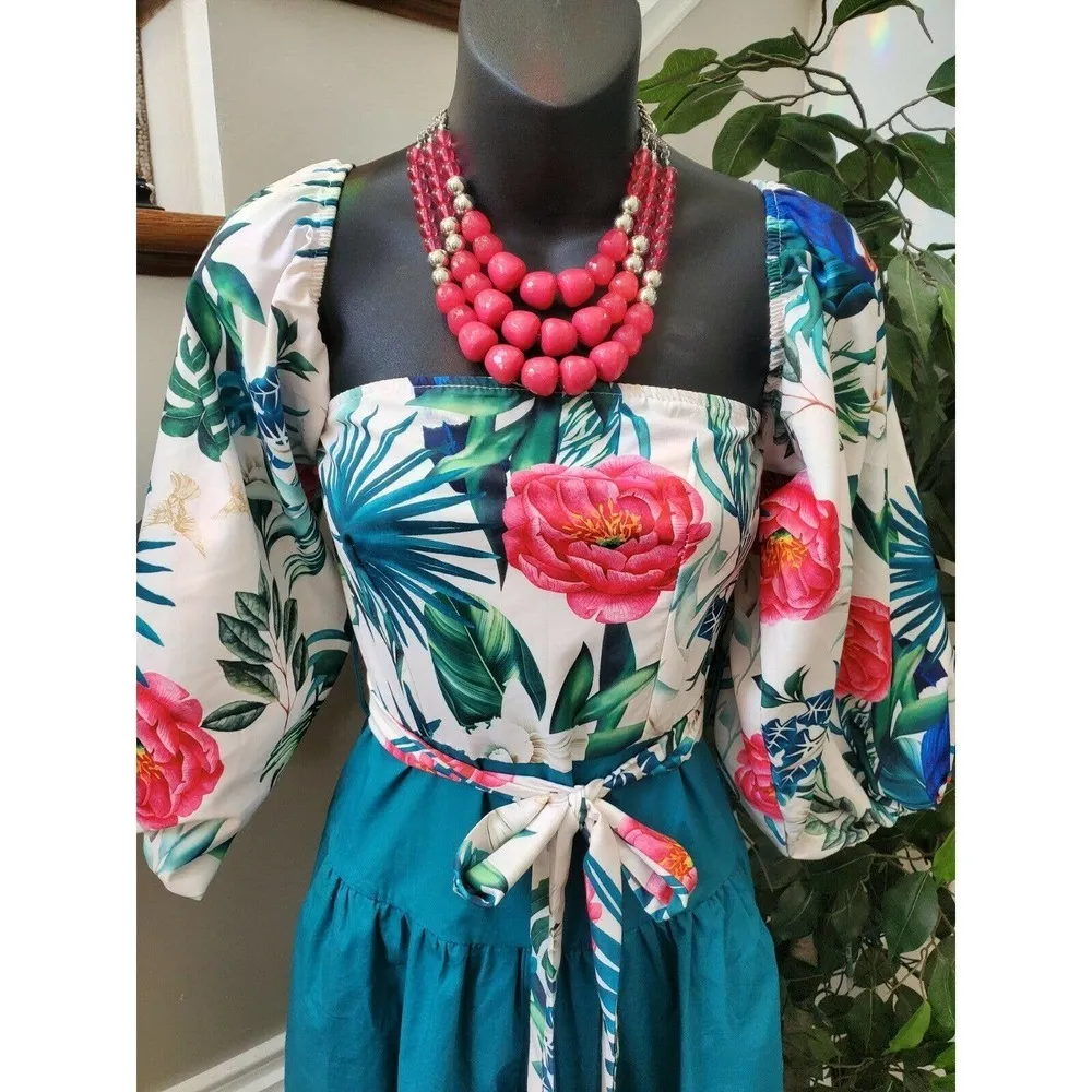 Chicme Women's Multicolor Floral Polyester Square Neck Long Sleeve Jumpsuits S - Image 3