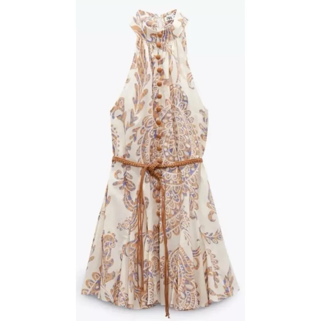 Zara Belted Print Halter Dress - Image 4