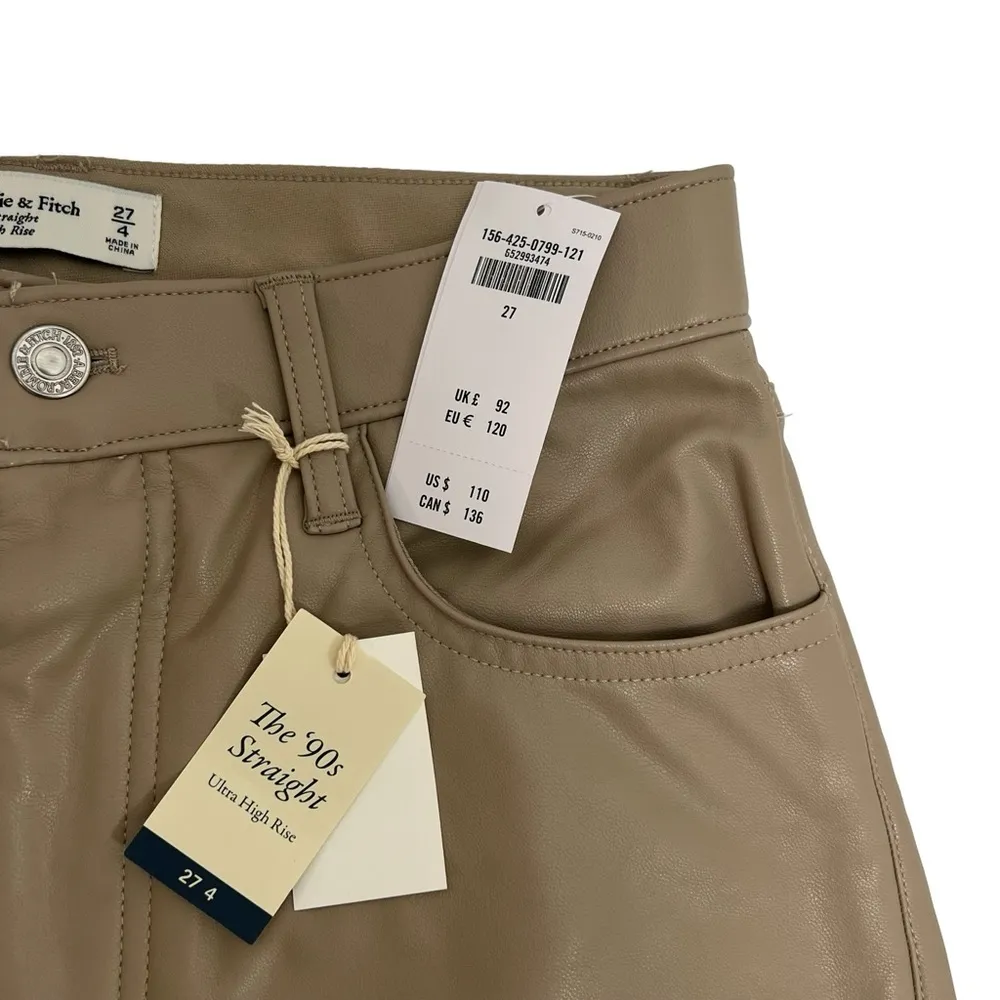 Abercrombie & Fitch The 90s Straight Ultra High Rise Faux Leather Pants Tan 27/4 - Image 8
