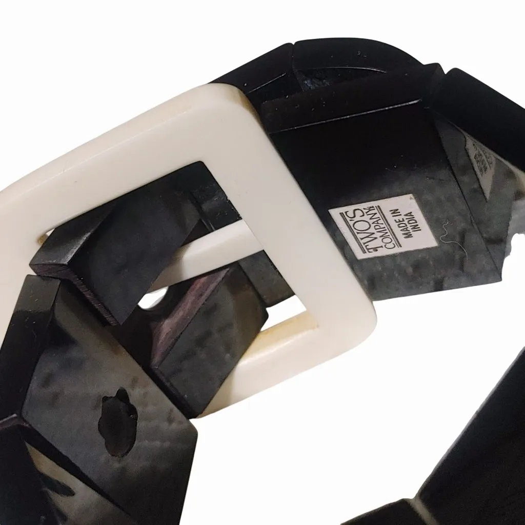 Buckle Bracelet Twos Company Vintage Black White Stretch Acrylic Wood Chucky Mod - Image 11