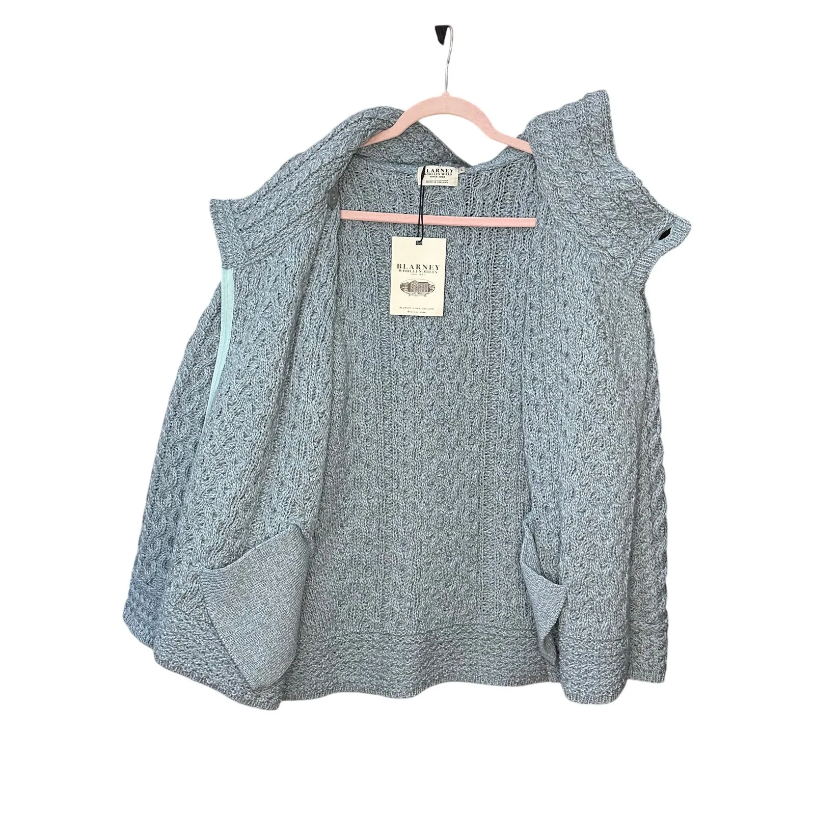 Blarney Woolen Mills Aran hooded cardigan Size Large Wool Green - Image 6