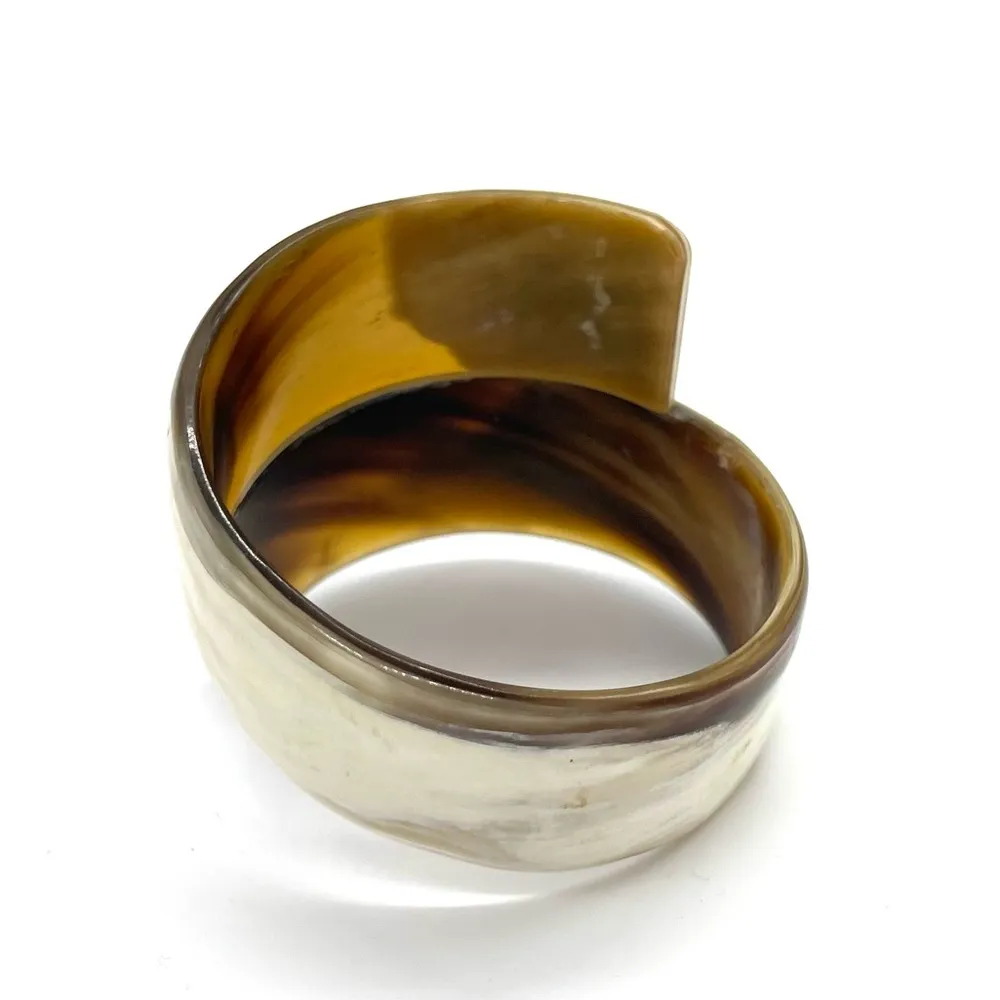 Spiral Buffalo Horn Bangle Bracelet Tan - Image 2
