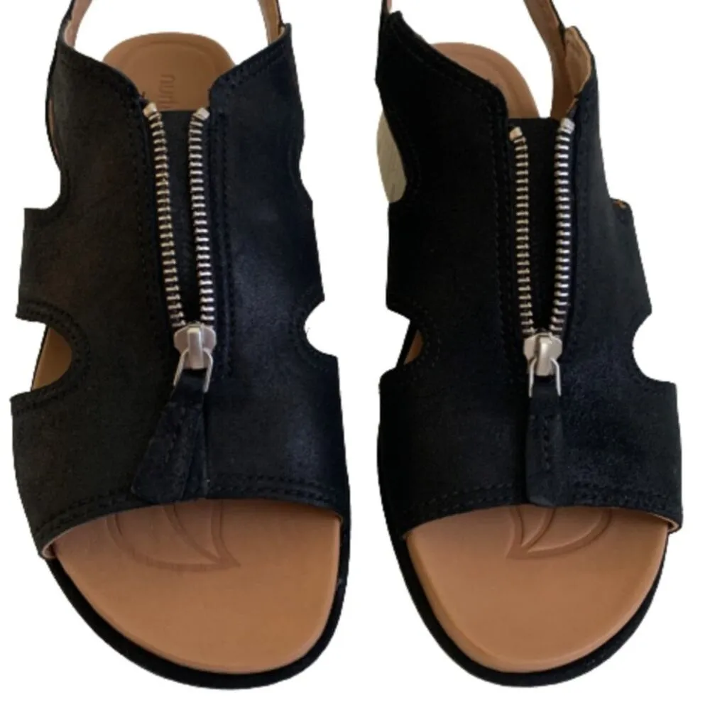 Nurture Wedge Sandal Sersey Black Leather Zipper Wedge Sandals Size 10 NIB - Image 3