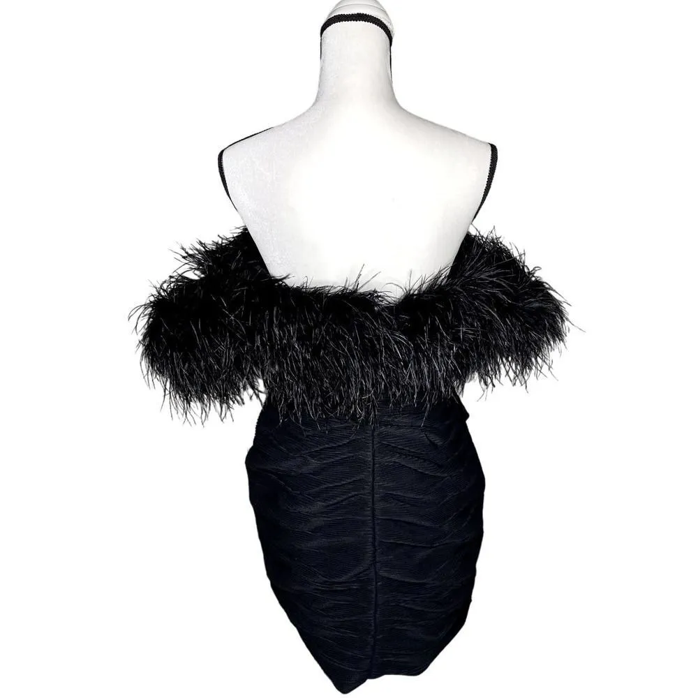 Rachel Gilbert Strapless Feather Trim Zion Mini Dress Black Size 10 Bodycon New - Image 13
