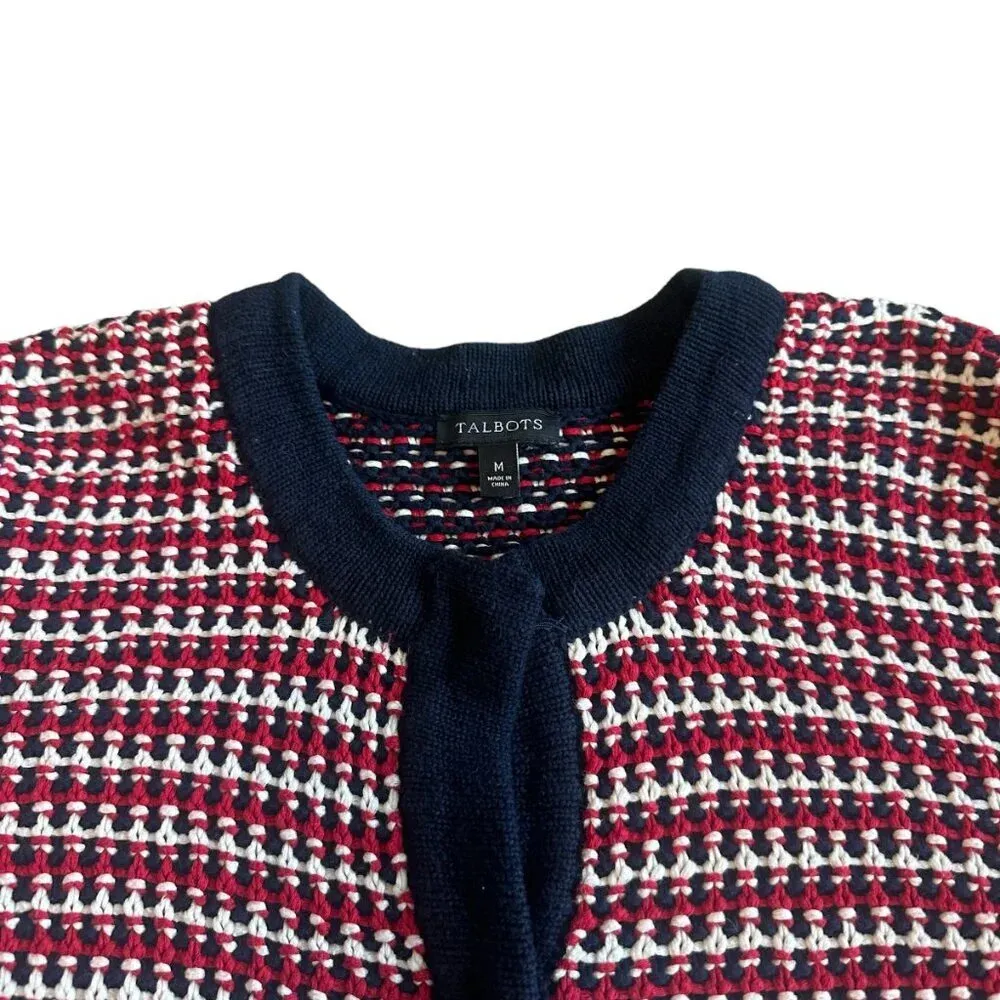 Talbots Navy Red Cardigan Sweater Snap-Down Woven 100% Cotton Size Medium Womens - Image 2