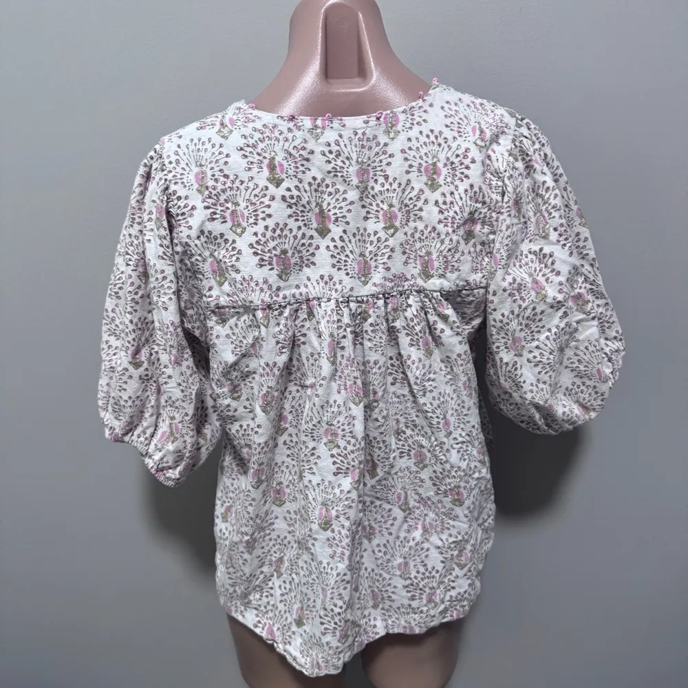 Mirth Belem Peacock Top Handmade Cotton India Medium Boho Puff Sleeve - Image 6