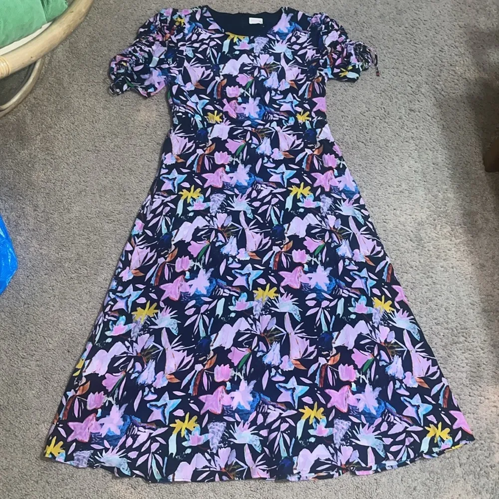 Gorman x Kaitlin Johnson Black Licorice Floral Silk Midi‎ Dress Black AU 12 / M Size M - Image 3