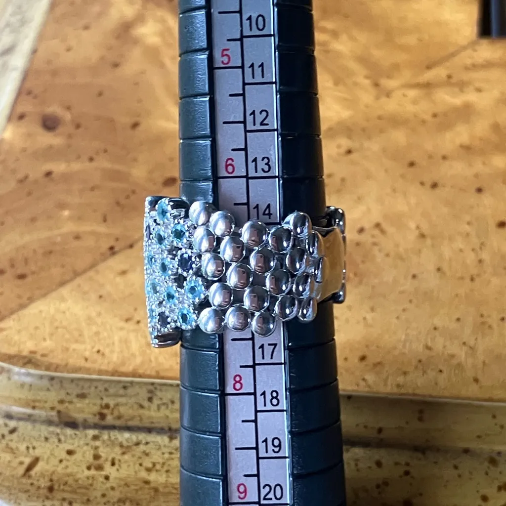 Natural Blue Apatite Iolite Sterling Silver Bubble Ring Size 7 - Image 8