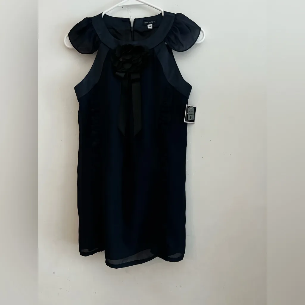 Upper Crust Navy Chiffon Blouse w/ Floral Applique & Ribbon Size 14 NWT Black - Image 2