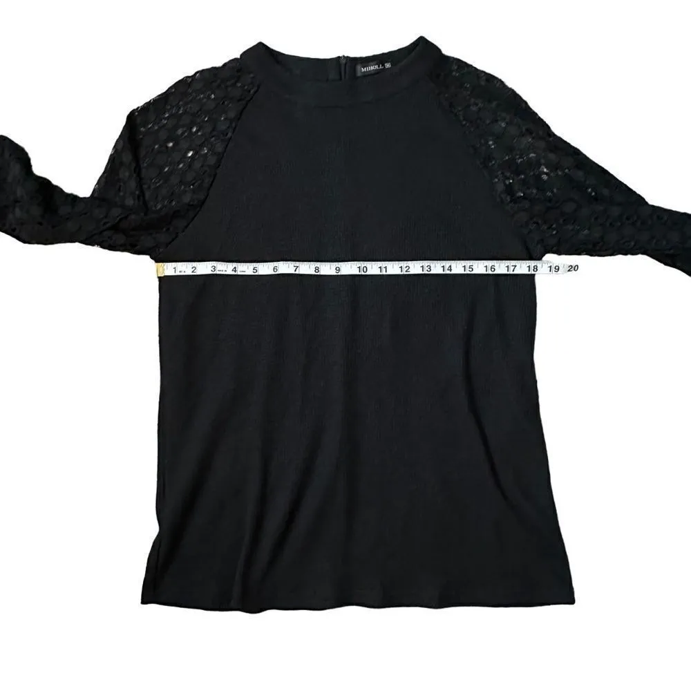 MIHOLL Lace Long Sleeve Casual Loose Top Solid Black Size Medium - Image 9