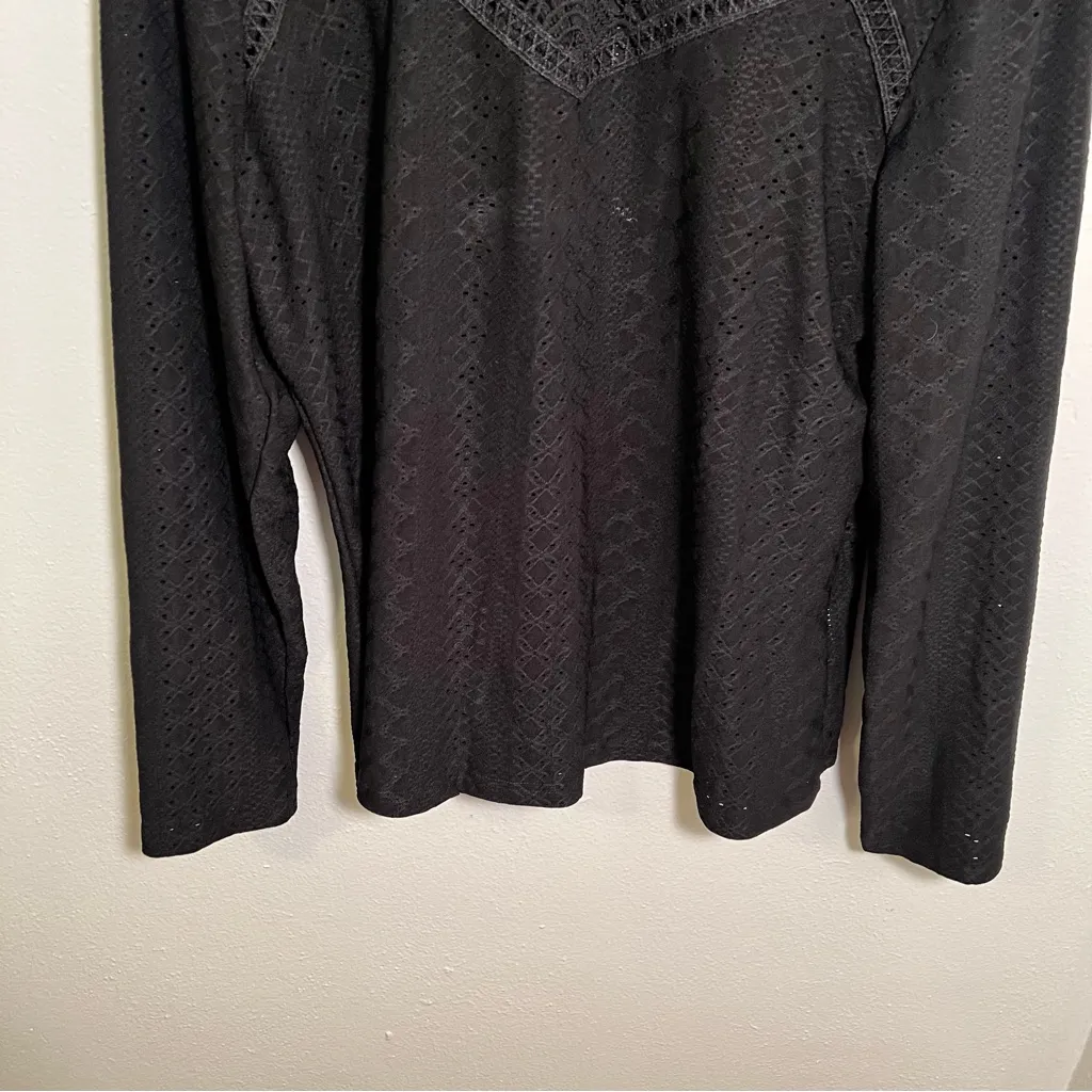 Shein Curve Long Sleeve Blouse Black Lace High Neck Keyhole 2XL - Image 4