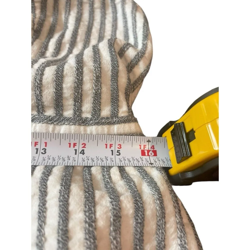 American Eagle Gray White Striped Rouched Bow Deep V-neck Textured Romper XL - Image 13