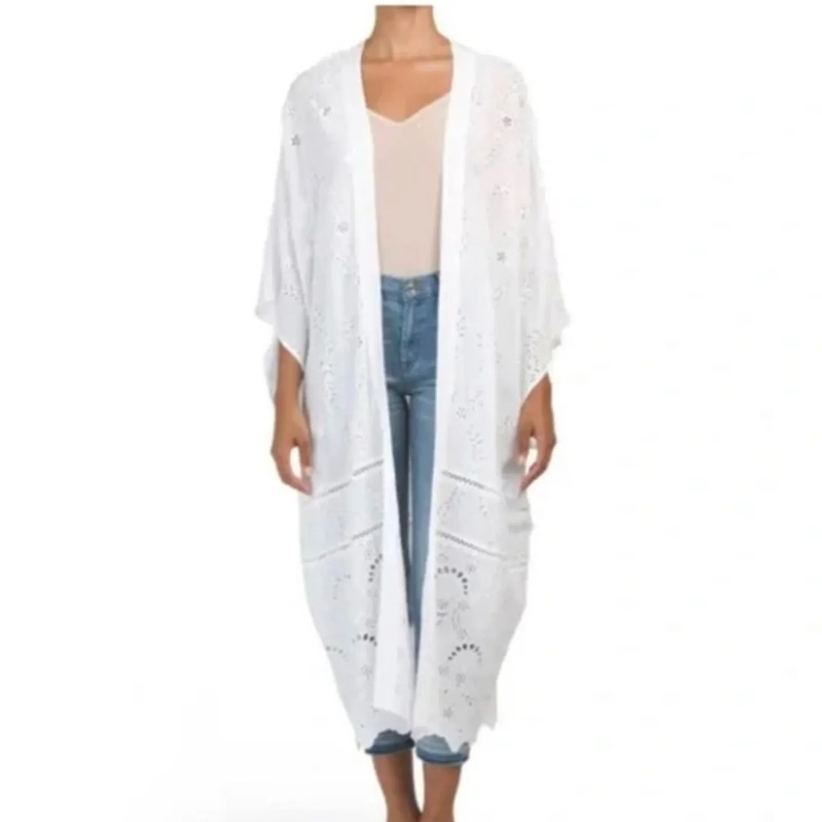 Young Fabulous & Broke Caftan Womens Small White Open Eyelet Lace‎ Boho Neutral - Image 7