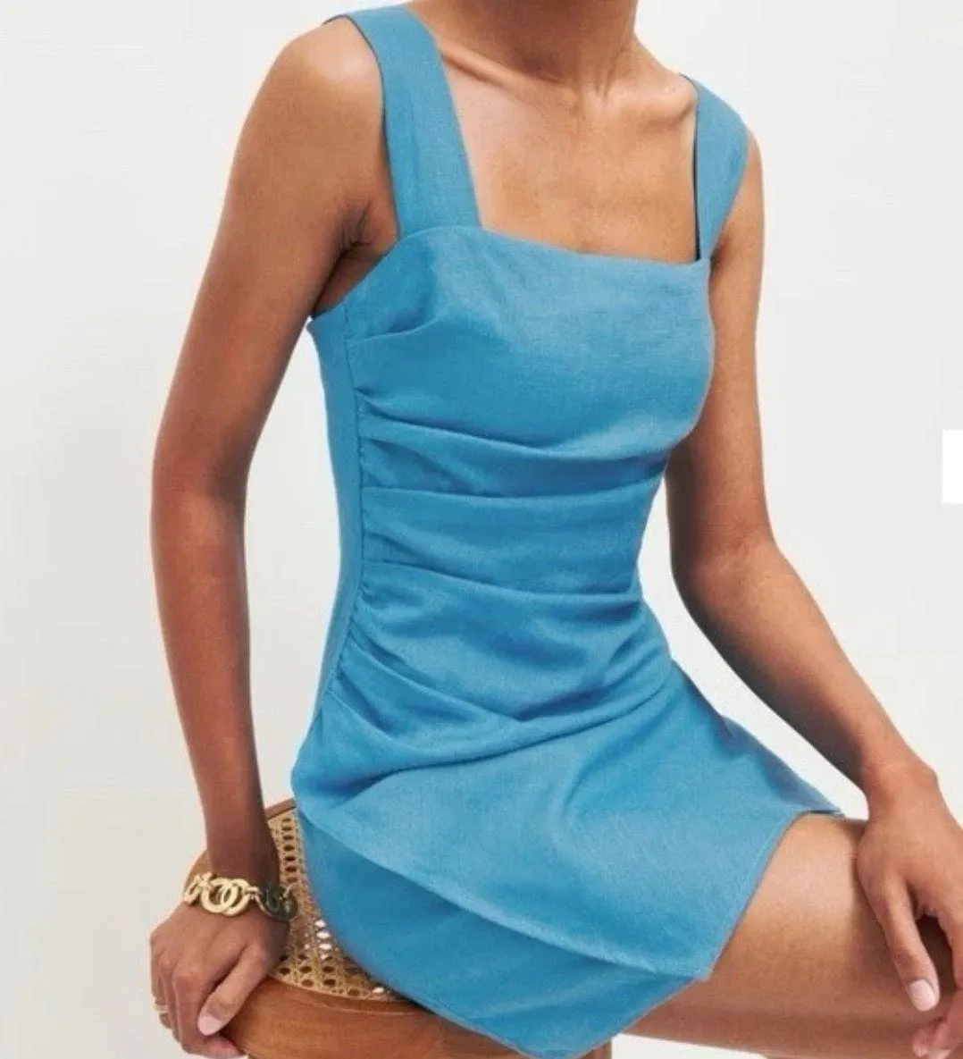 Reformation Linen Blue Kerrigan Mini Dress - Image 3