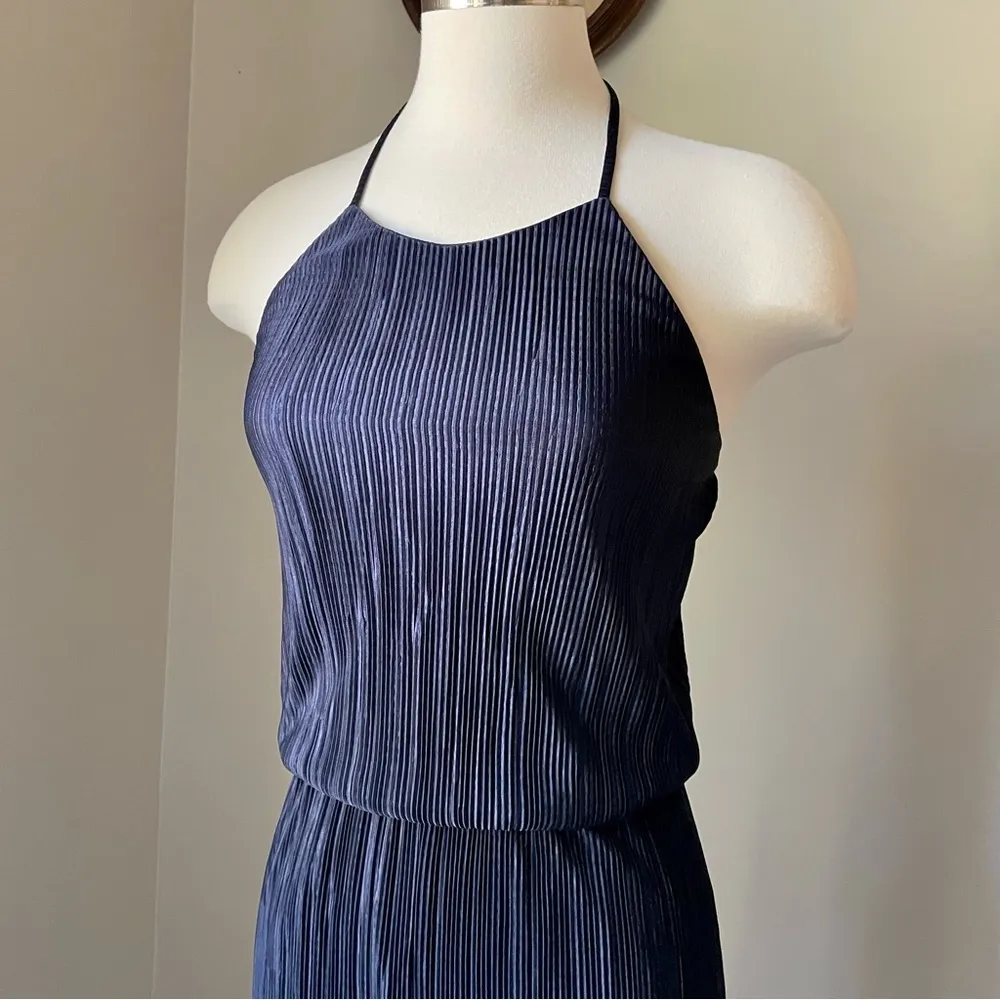 Navy micro pleated jumpsuit with halter top - 19 Cooper - Image 2