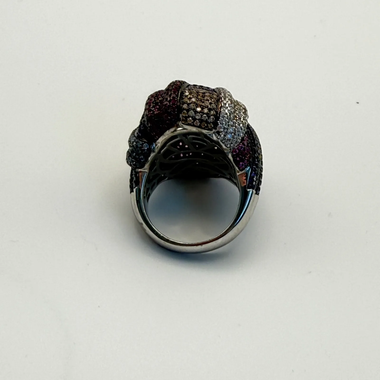 Love Knot Cocktail Ring Multicolor Rhinestone Statement Ring sz 9 Silver - Image 3