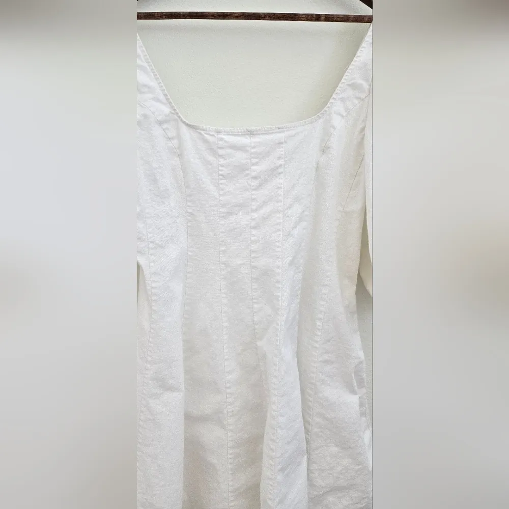 STAUD White Puff Sleeve Linen Dress Size 12 - Image 6
