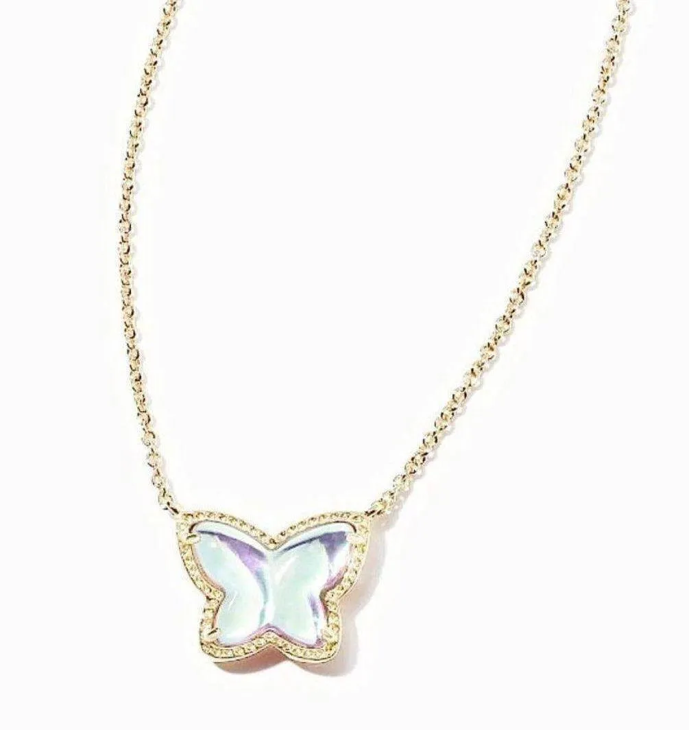 Lillia Dichroic Glass Gold Butterfly Necklace W/Dust Bag! - Image 9