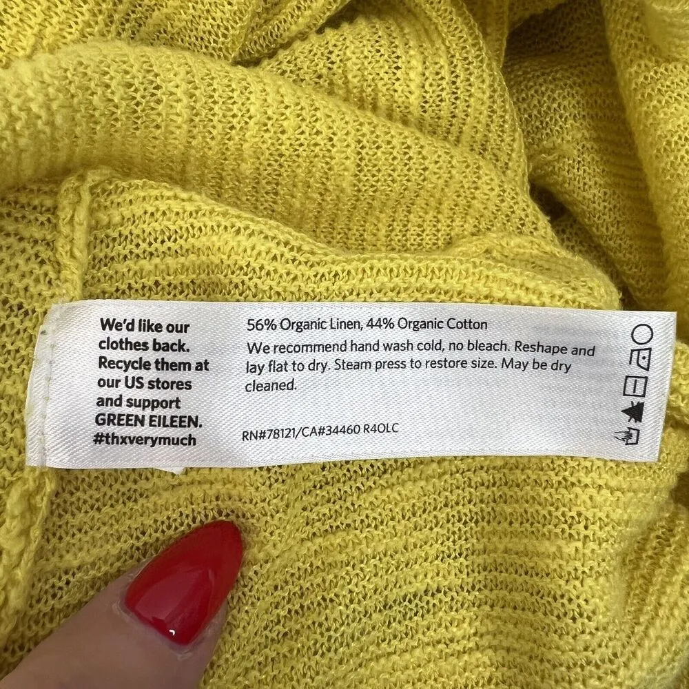 Eileen Fisher Size L Sweater Organic Linen Blend Yellow V-Neck Lightweight Knit - Image 8