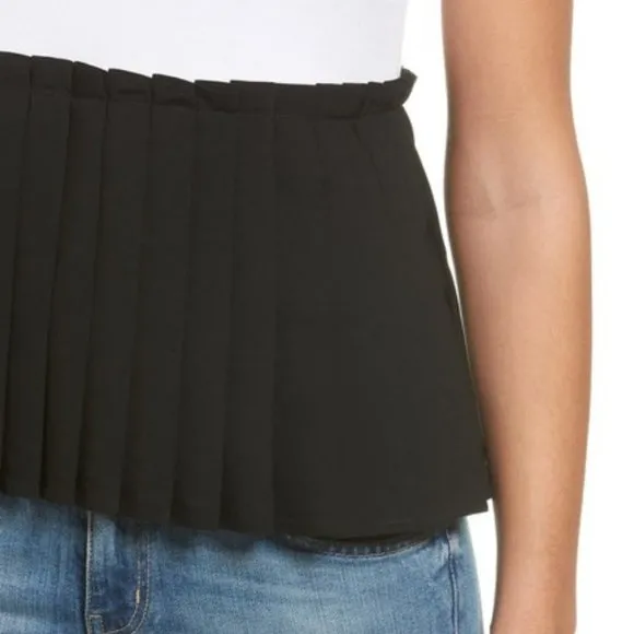 New  Pleated Peplum Knit Top Short Sleeve Color Block Hem Petite Small - Image 2