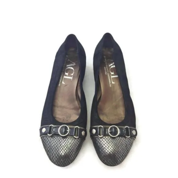 AGL Attilio Giusti Leombruni Wedge 8.5 Suede Snakeskin Buckle Black Luxury Shiny - Image 2