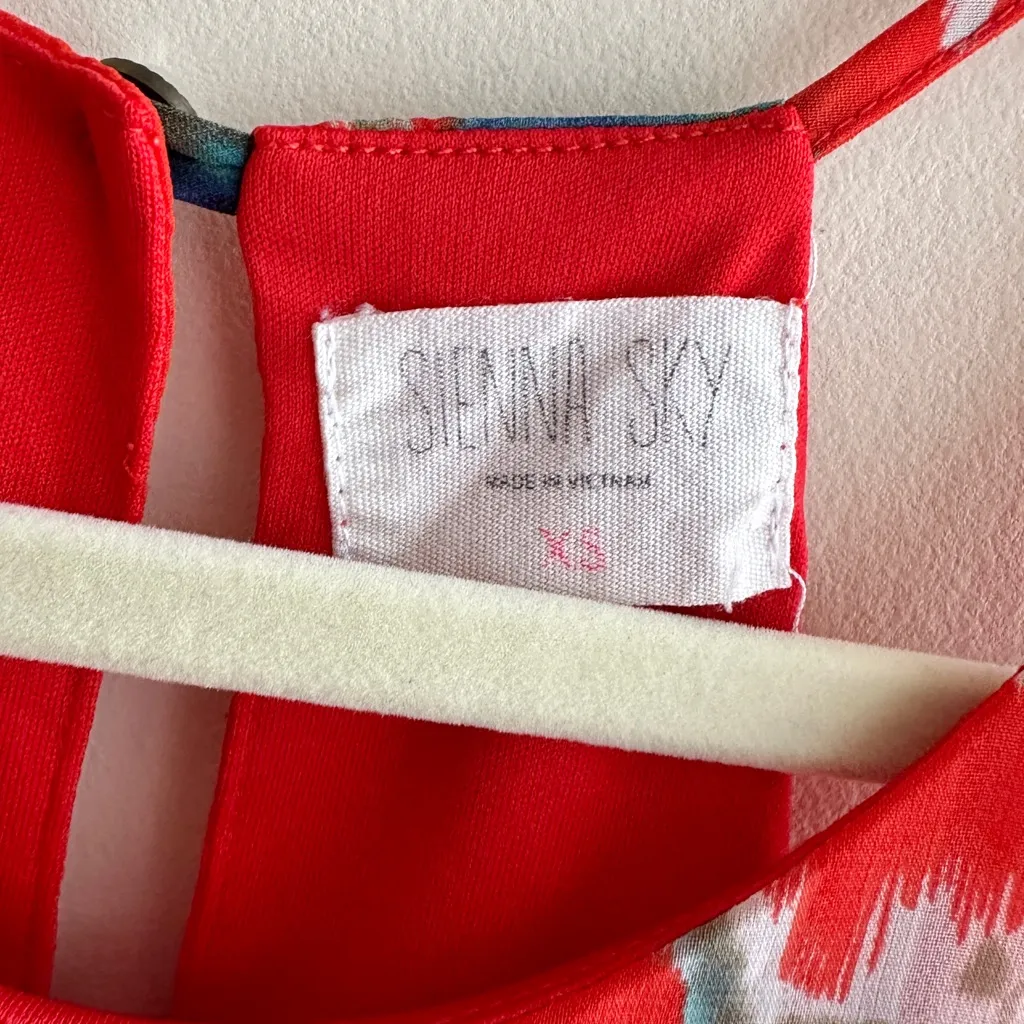 Sienna Sky Tropical Pleated High Neck Tank Top, Orange/Blue Floral, XS - Image 8