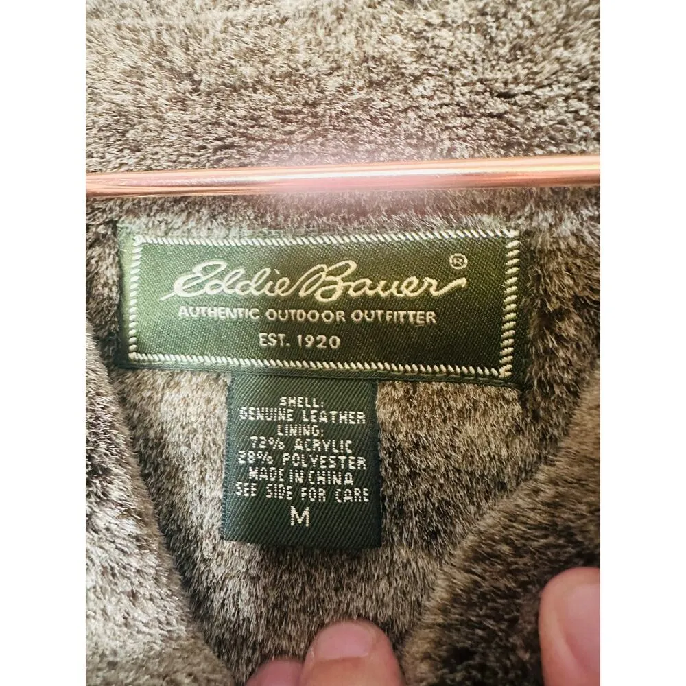 VINTAGE EDDIE BAUER Brown Faux Fur Lined Suede Leather Oversized Coat Size M - Image 9