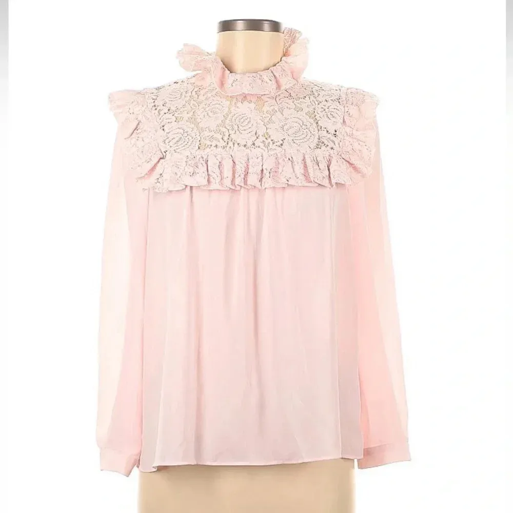 CLAUDIE PIERLOT Blush Pink Long Sleeve Ruffle Begonia Top Blouse Size 38 FR 6 US - Image 5