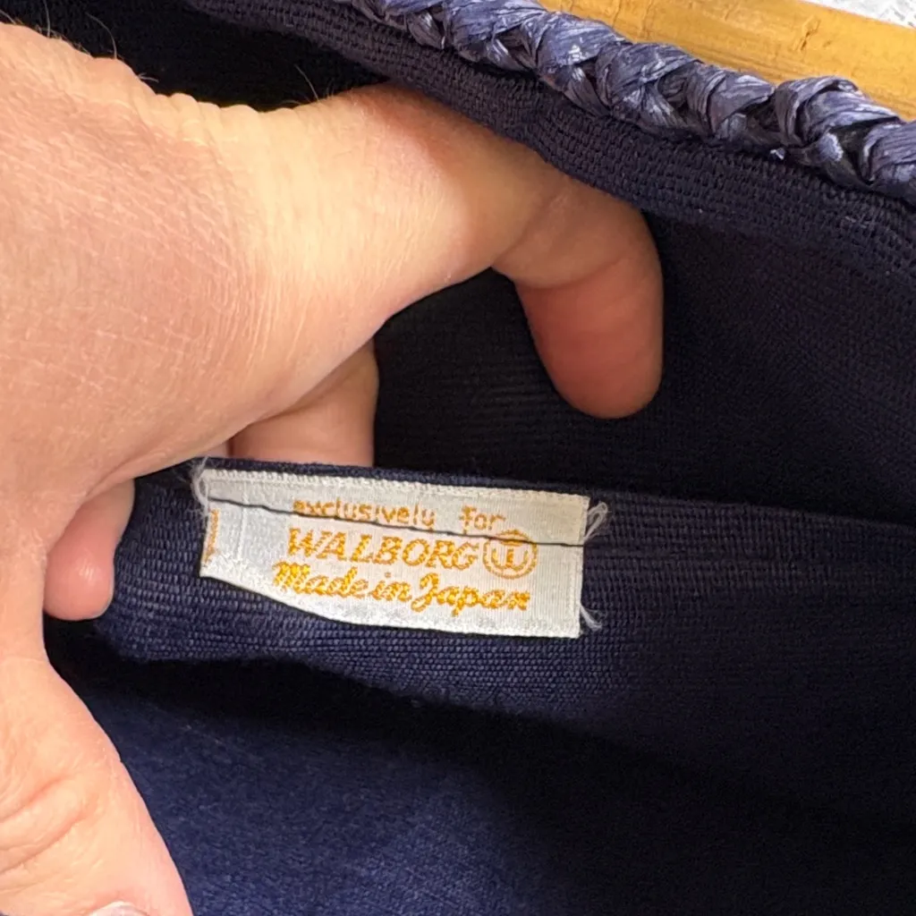 Walborg Dark Blue Raffia Bag with Bamboo Handles - Image 9