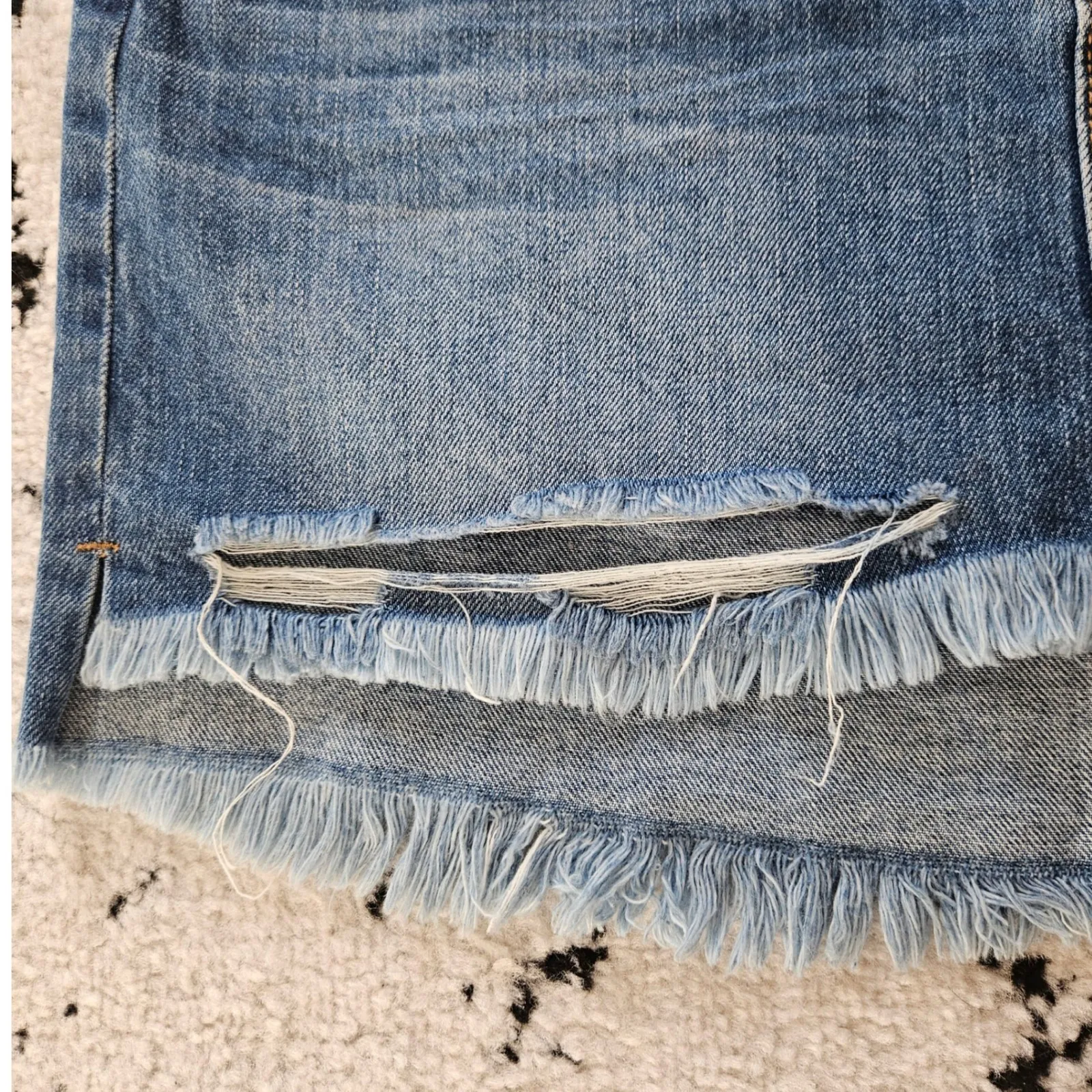 ONE X ONETEASPOON Distressed Denim Skirt Blue Frayed Raw Hem Cutoff Size 25 - Image 6