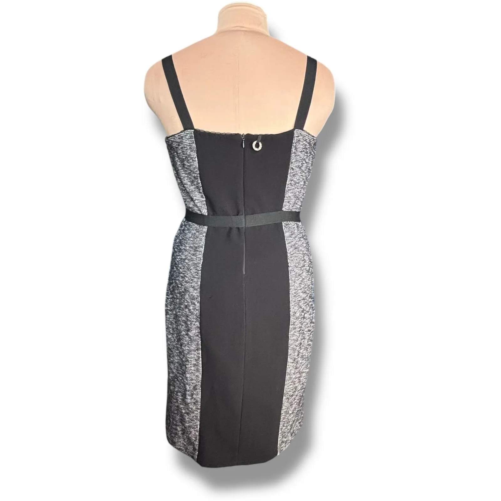 Save The Queen Italia Black Gray Tweed Colorblock Sheath Dress XL Square Neck Size M - Image 3