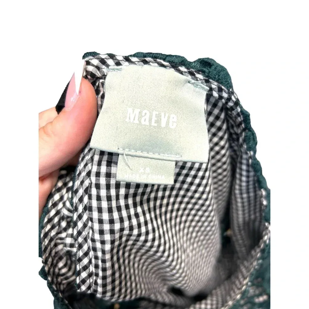 Anthropologie Maeve Gabriella Top Blouse Peplum Gingham Lace Green‎ Size XS - Image 10