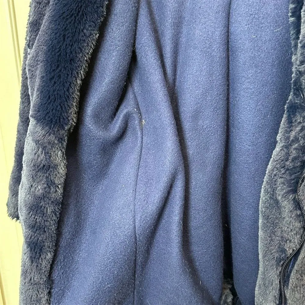Women's Hooded‎ Faux Fur Coat Blue XSmall Winter Cozy Mob Wife Classic Timeless Size XS - Image 5