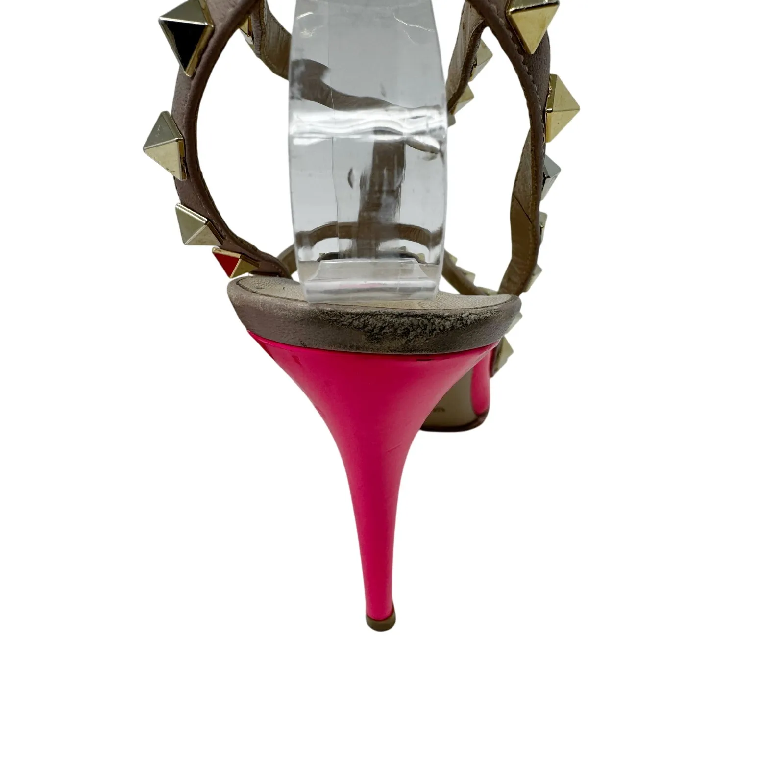 Valentino Rockstud Hot Pink Patent Slingback Heels Neon Studded Pumps EU 38.5 - Image 7
