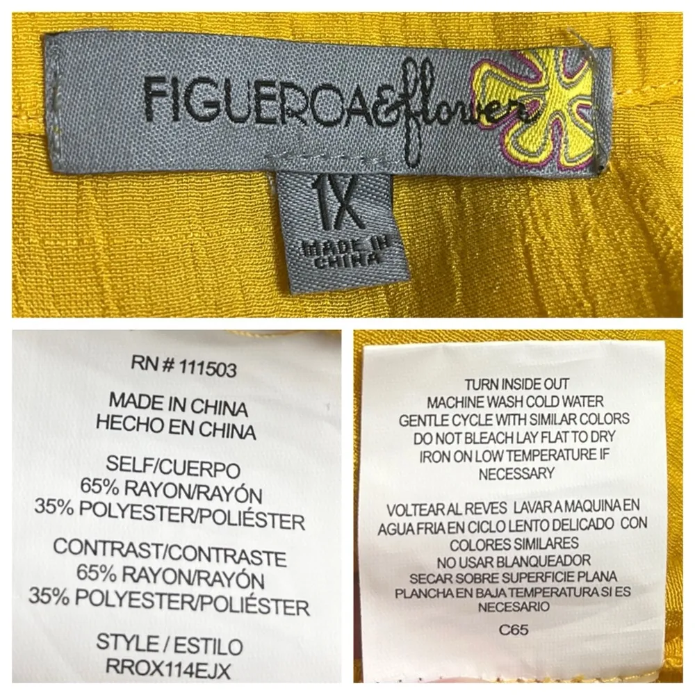 Figeuro & Flower Top Gauze Embroidery Yellow Pink Floral Women’s Plus Size 1X - Image 12