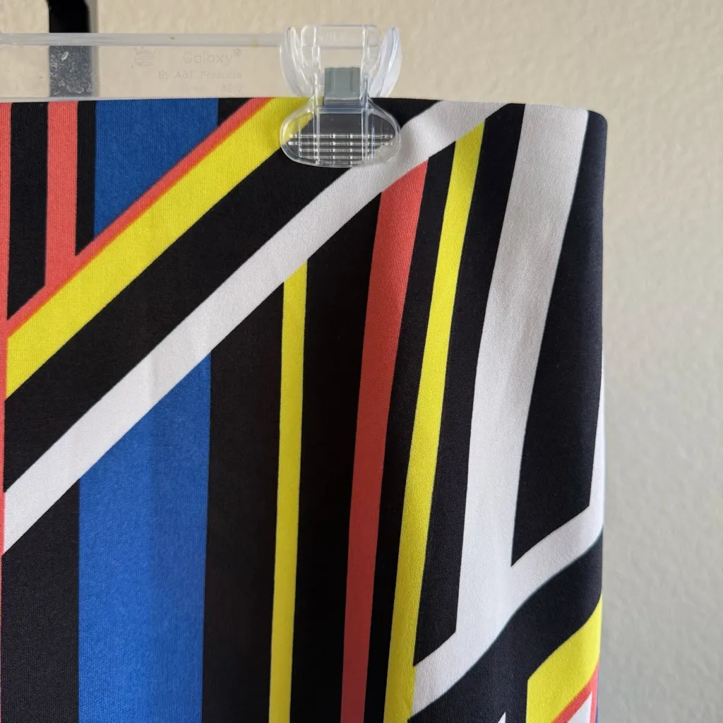 NYCC Geometric Stripe Pencil Skirt Multicolor Women’s Large Stretch Knit Midi Blue - Image 4