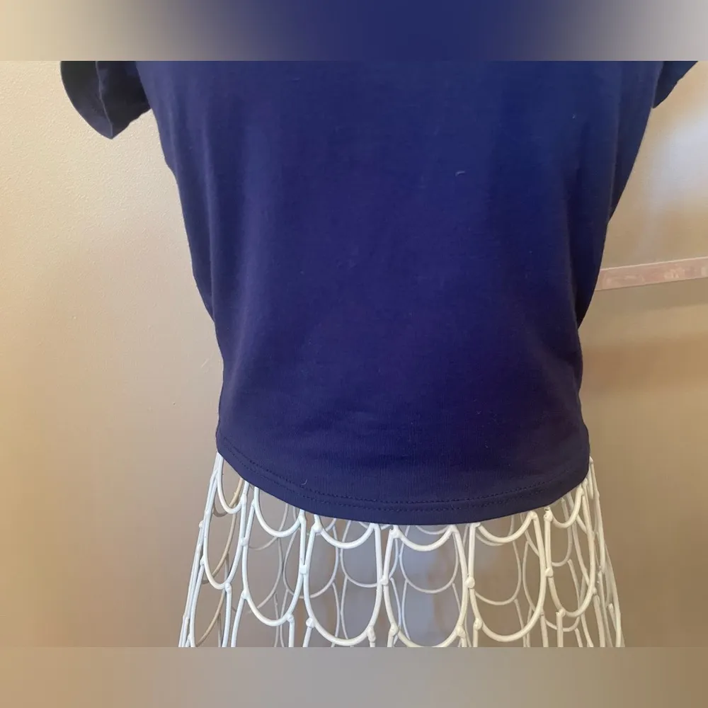 Cropped Criss Cross Front Short-Sleeve Top, Size XS, Navy Blue - Image 3