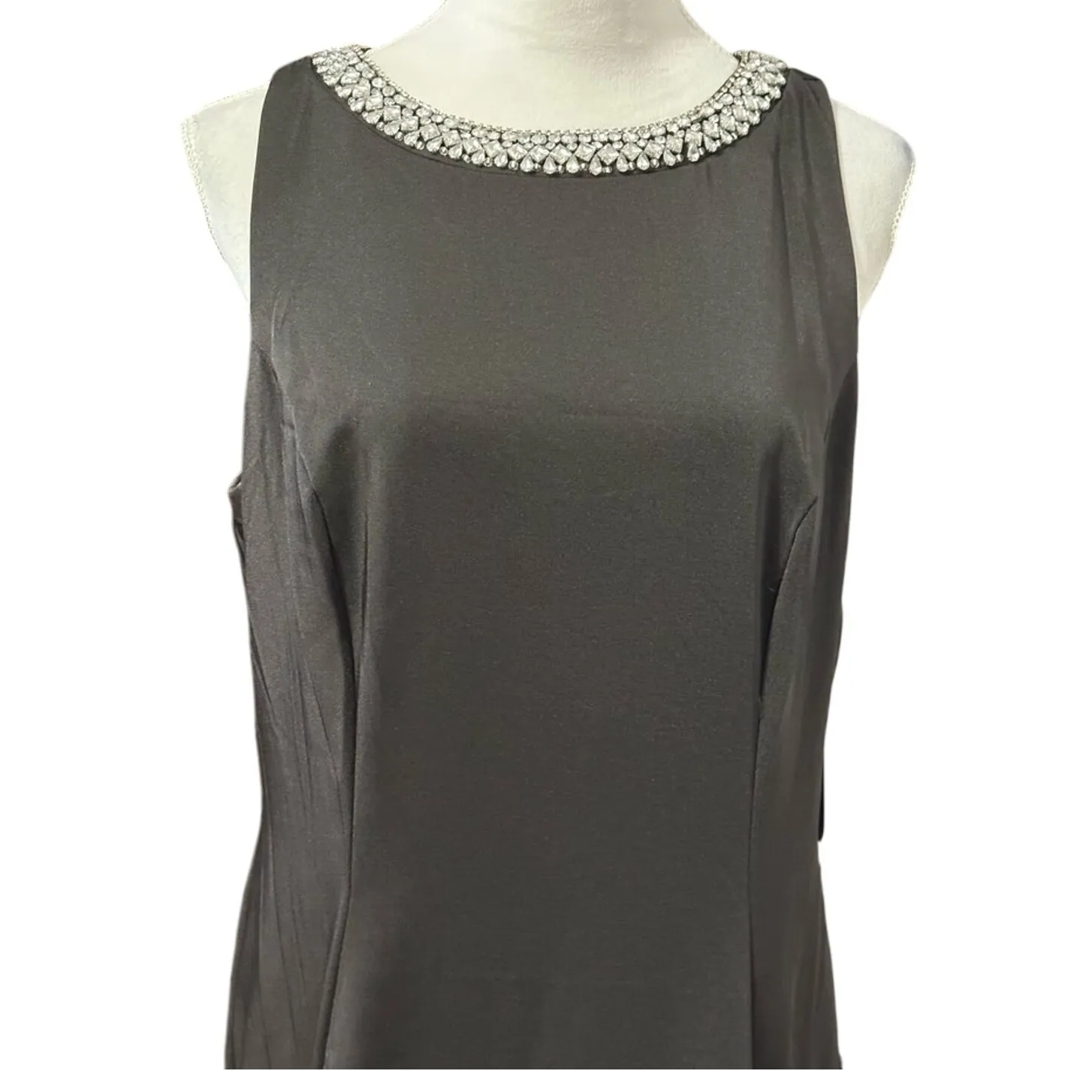 Mac Duggal Maxi Dress Sheath Silhouette Sleeveless Beaded Neck Black W 12 NWT - Image 3