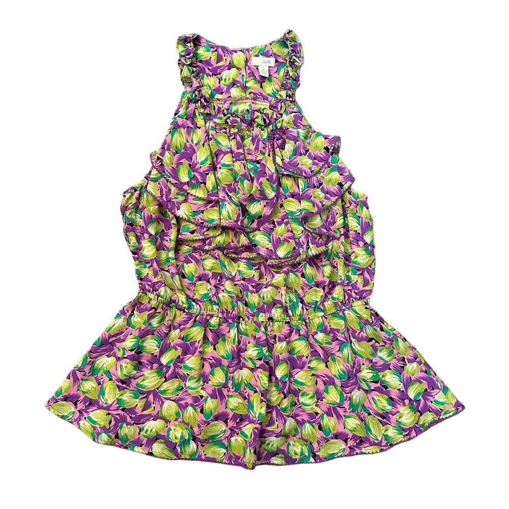 Odille Anthropologie green, pink & purple floral silk sleeveless top size 6 - Image 11