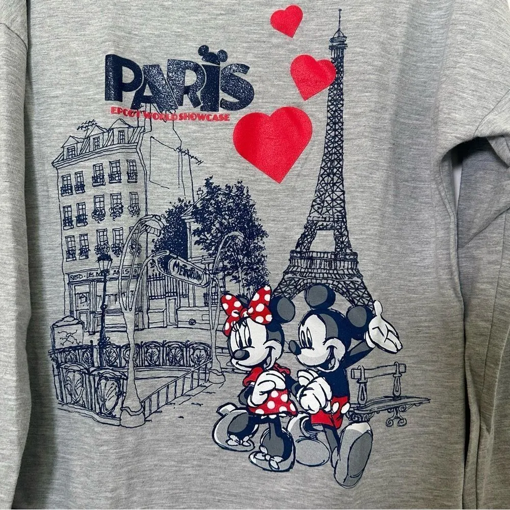Disney Parks Paris Epcot World Showcase Mickey Minnie Mouse Gray Top Sz Large - Image 5