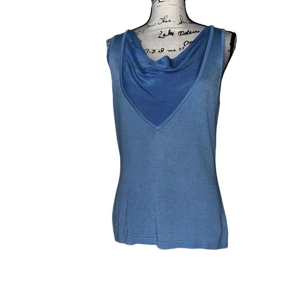 Etcetera‎ sleeveless blue drape neck blouse medium - Image 5