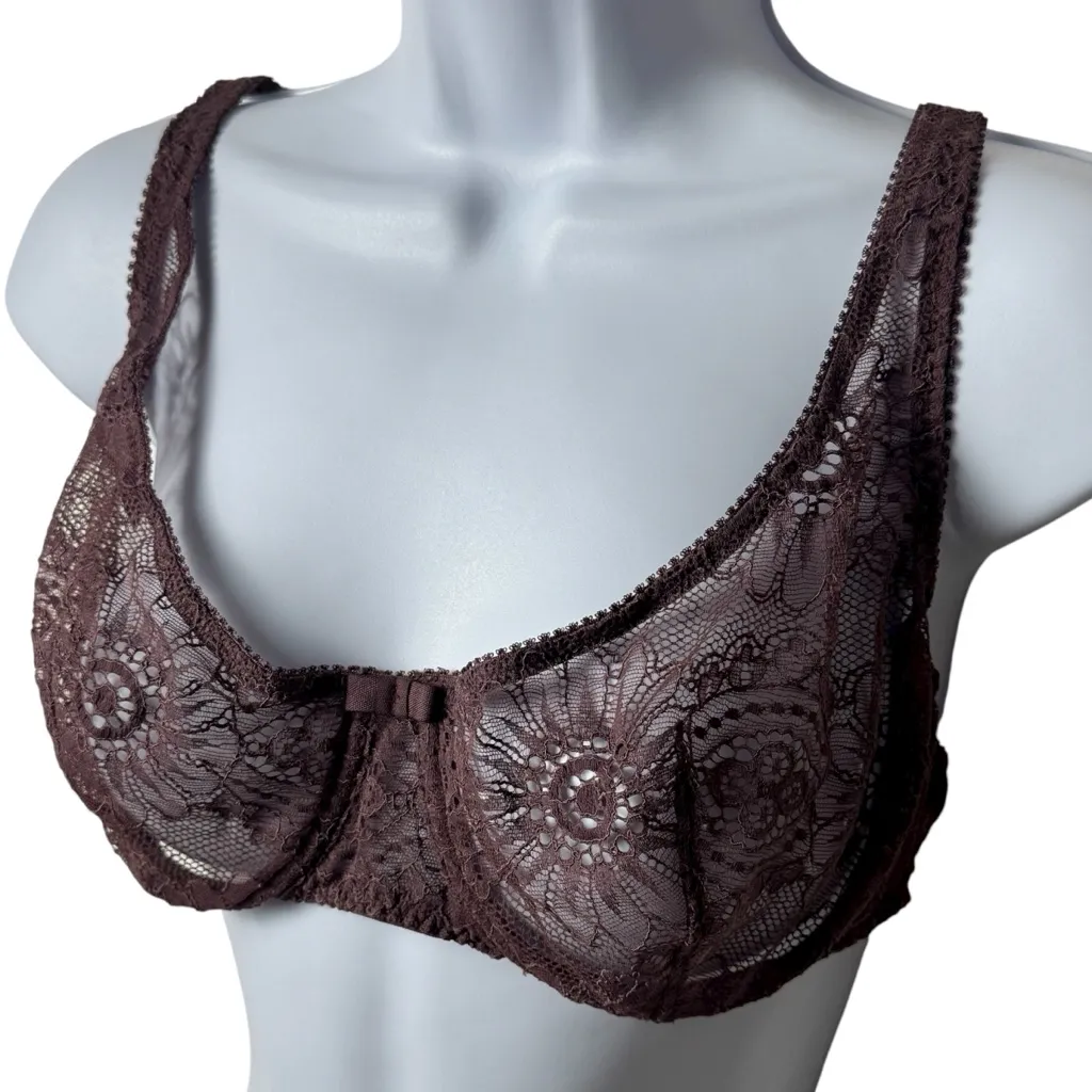 Simone Perele Brown Floral Lace Sheer Bra Dainty Feminine Cottagecore 38C Size undefined - Image 3
