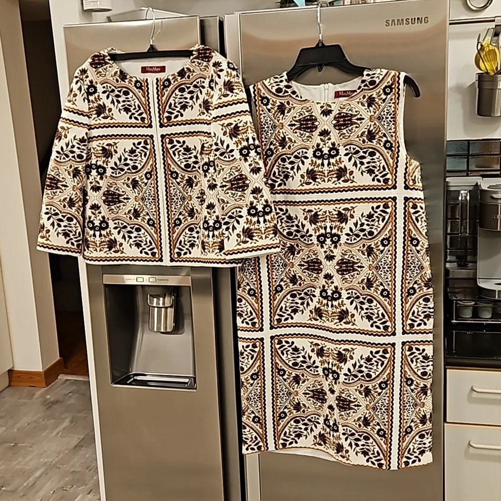 MAX MARA STUDIO Berto Suit Set (Dress+Matching Jacket) Moroccan-Tile Print US 6 - Image 14